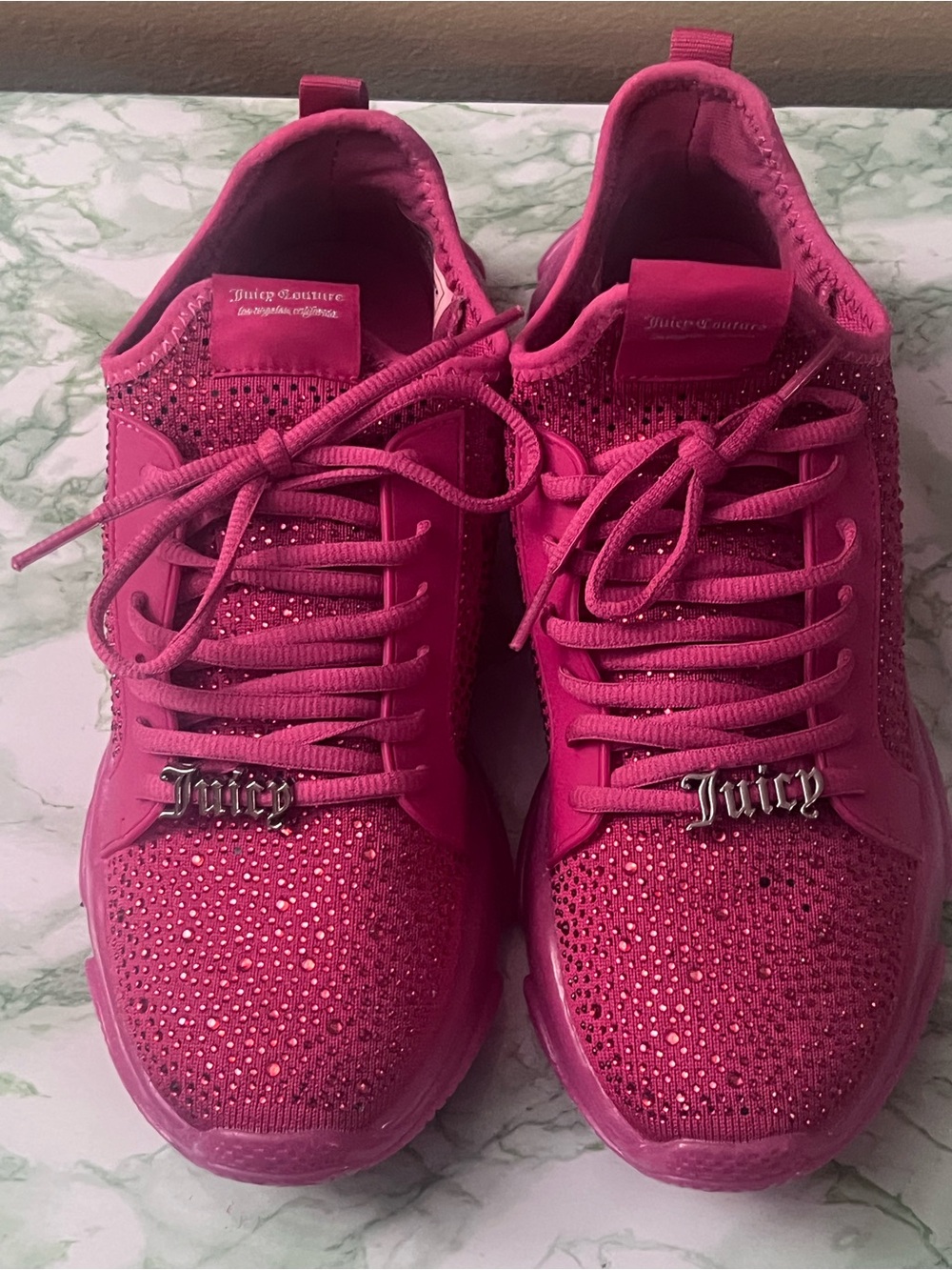 Juicy Couture Hot Pink Rhinestone Lace-Up Sneakers